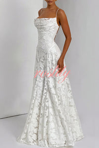Francis Floral Burnout Jersey Fabric Cowl Neck Back Lace-up Maxi Dress