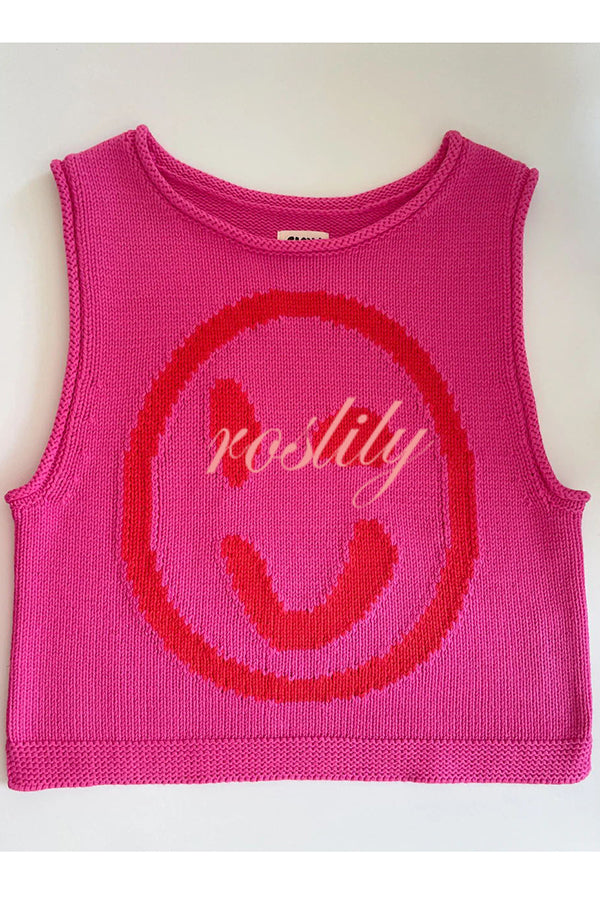 Always Happy Face Knit Unique Pattern Versatile Loose Tank Top