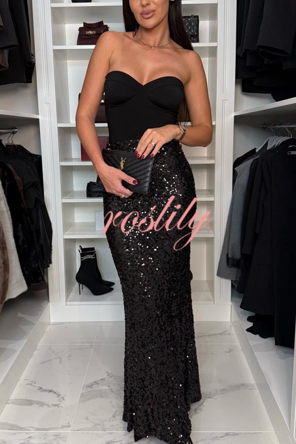 Let’s Celebrate Sequin High Rise Fishtail Maxi Skirt