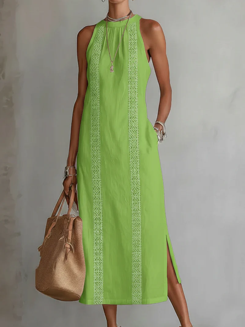 Elegant Lace Panel Sleeveless Midi Dress