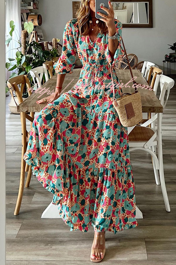 Full Bloom Floral Adjustable Waist Maxi Dress