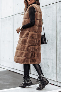 Solid Color Fur Round Neck Sleeveless Midi Vest Jacket