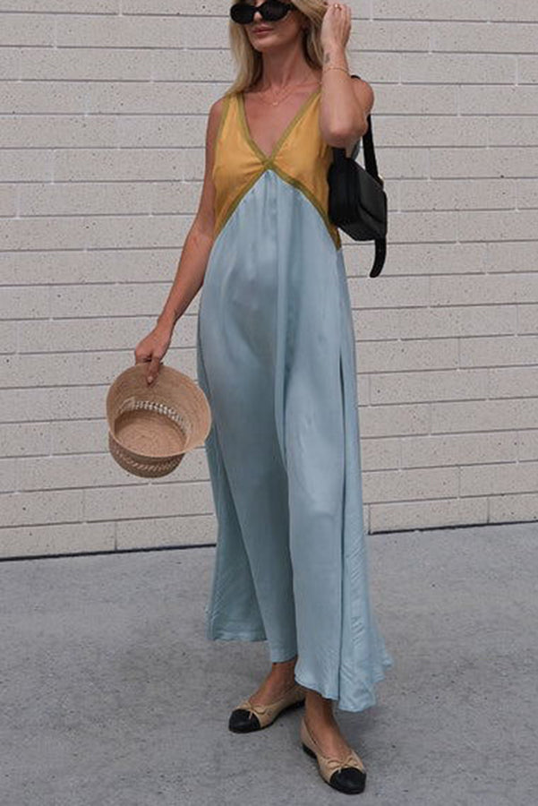 Perfect for Summer Weddings Satin Contrast Colour Relaxed Maxi Dress