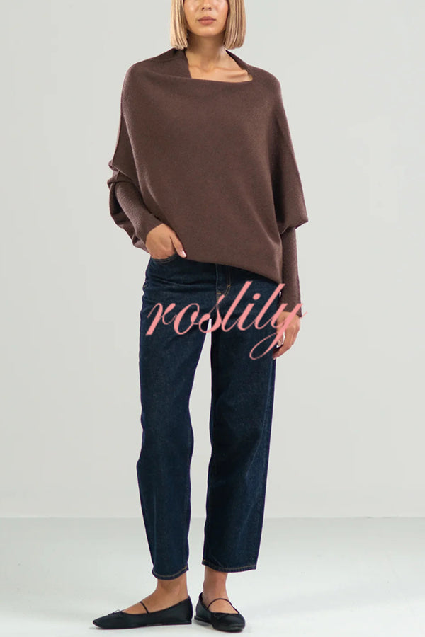 Solid Color Round Neck Long Sleeve Loose Knitted Sweater