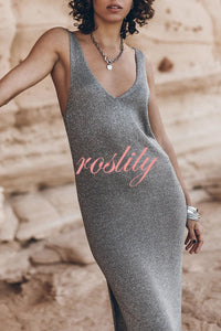 Vacation Breeze Knit Slit Loose Tank Midi Dress