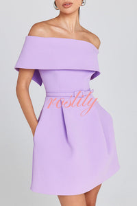 Elegant Evening Lapel Bandeau Removable Belt Pocketed Mini Dress