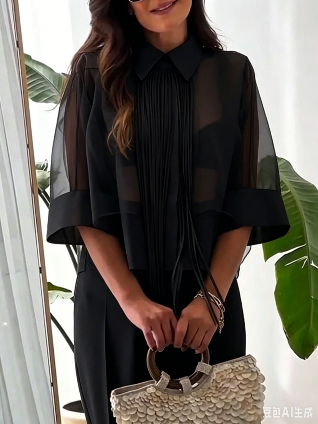 Effortlessly Stylish Double-layered Sheer Shirt And Pant Set