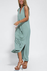 Elegant Is Eternal Knit Solid Color Sleeveless Slit Maxi Dress