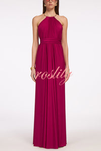 Solid Color Resort Style Halter Neck Open Back Large Hem Maxi Dress