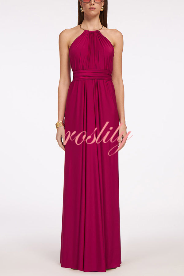 Solid Color Resort Style Halter Neck Open Back Large Hem Maxi Dress