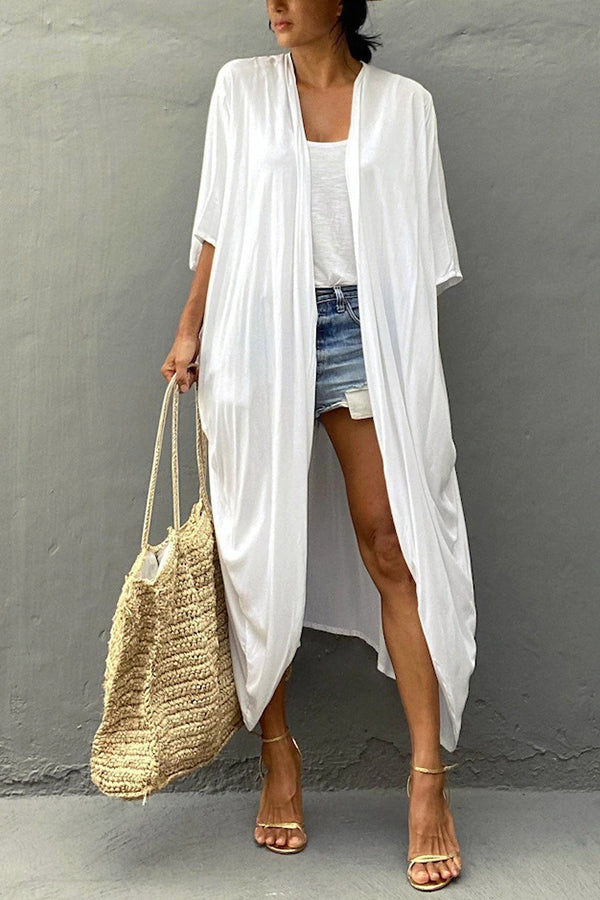 Summertime In Venice Solid Color Kimono Beach Cover-up