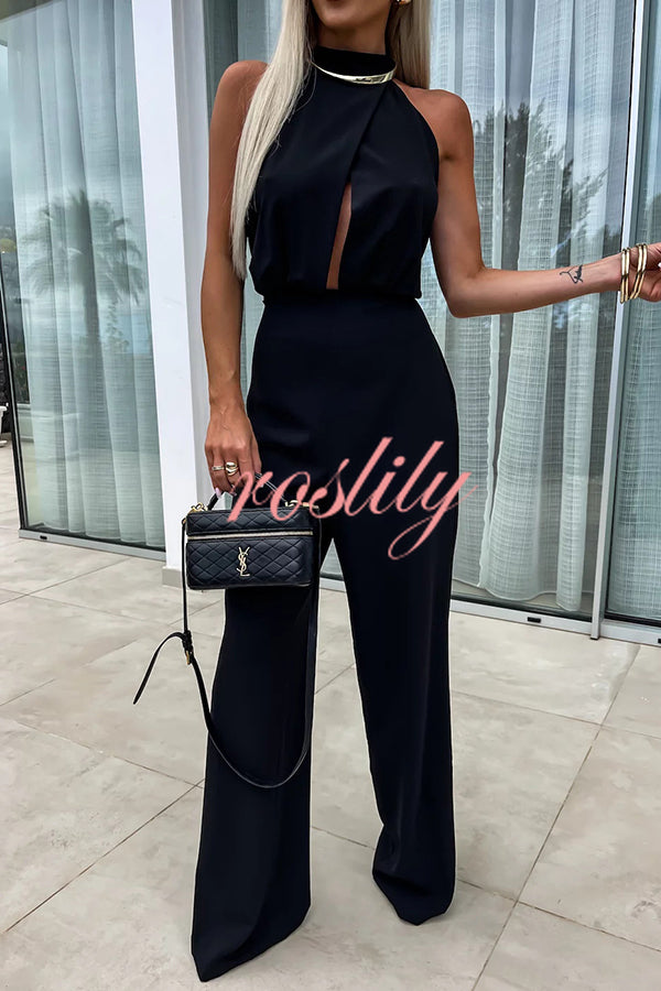 Fashionable Solid Color Sleeveless Hollow Slim Fit Jumpsuit