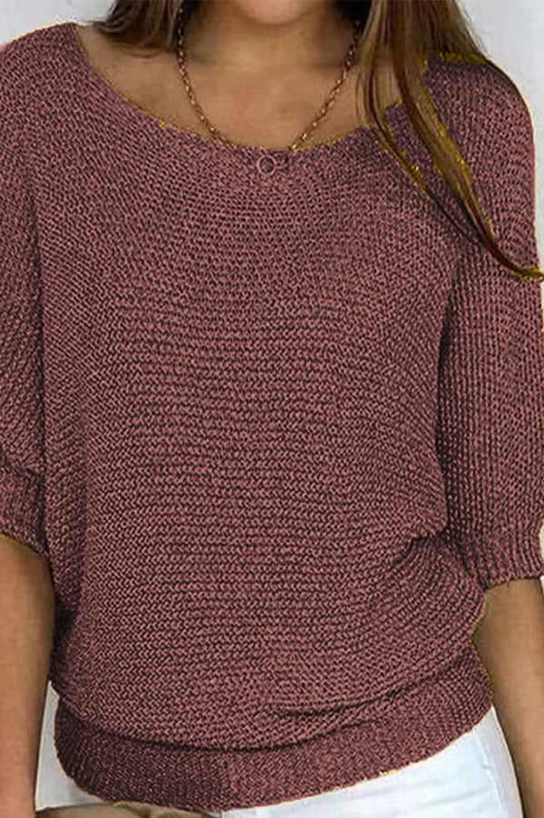 Crew Neck Knitted Half Sleeve Sweater