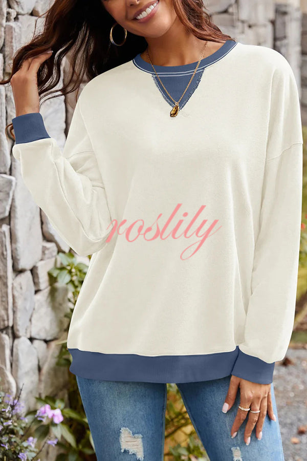 Fashionable Contrasting Color Loose Long-sleeved Casual Sweatshirt