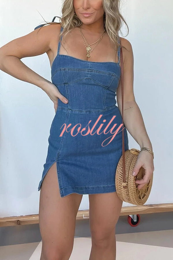 Sexy Backless Slim Fit Slit Denim Mini Dress