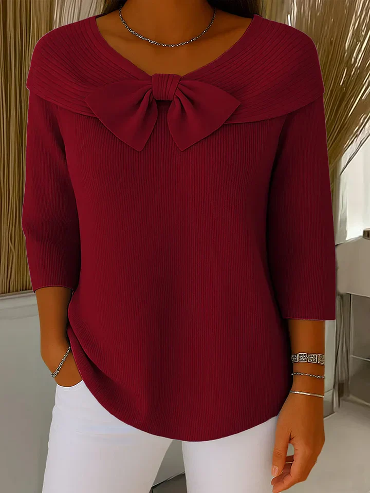 Bow-Detail Ribbed Knit Top