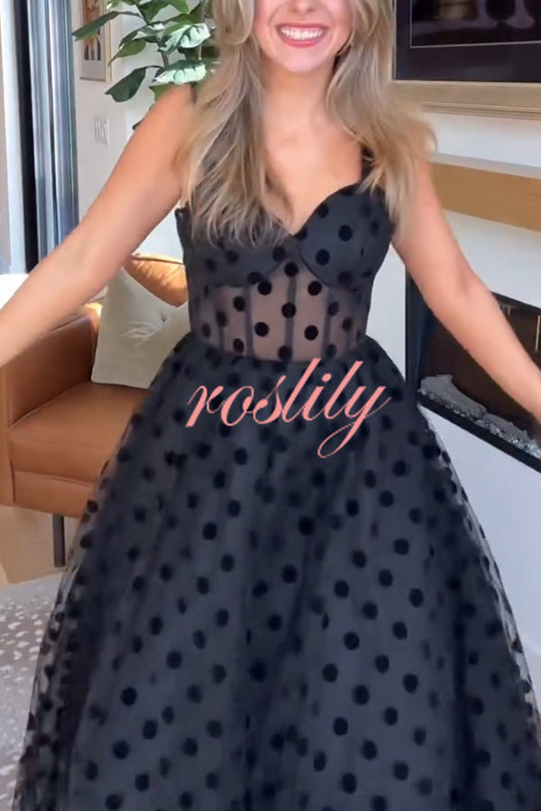 Perfect Guest Tulle Polka Dot Sweetheart Bustier A-Line Midi Dress