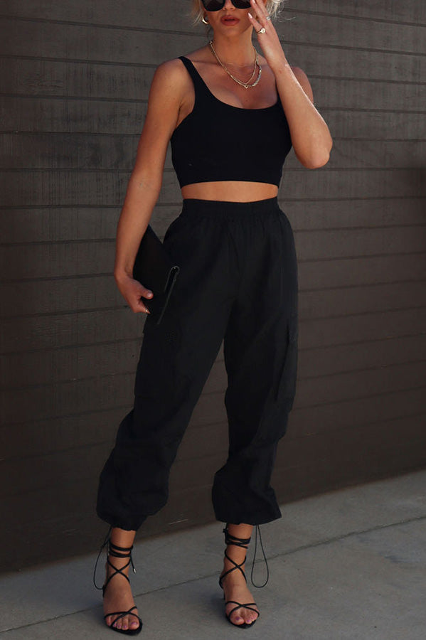 Let＊s Rewind Nylon Elastic Waist Pocketed Cargo Pants