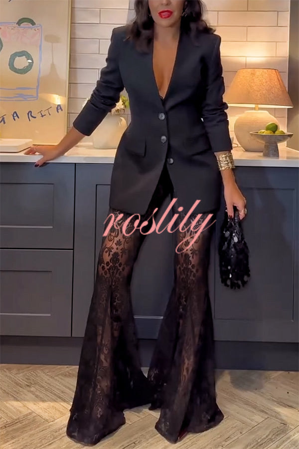 Ready for Tonight Unique Pattern Lace Fishtail Hem Stretch Pants