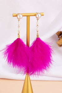 Pearl and Pink Feather Earrings