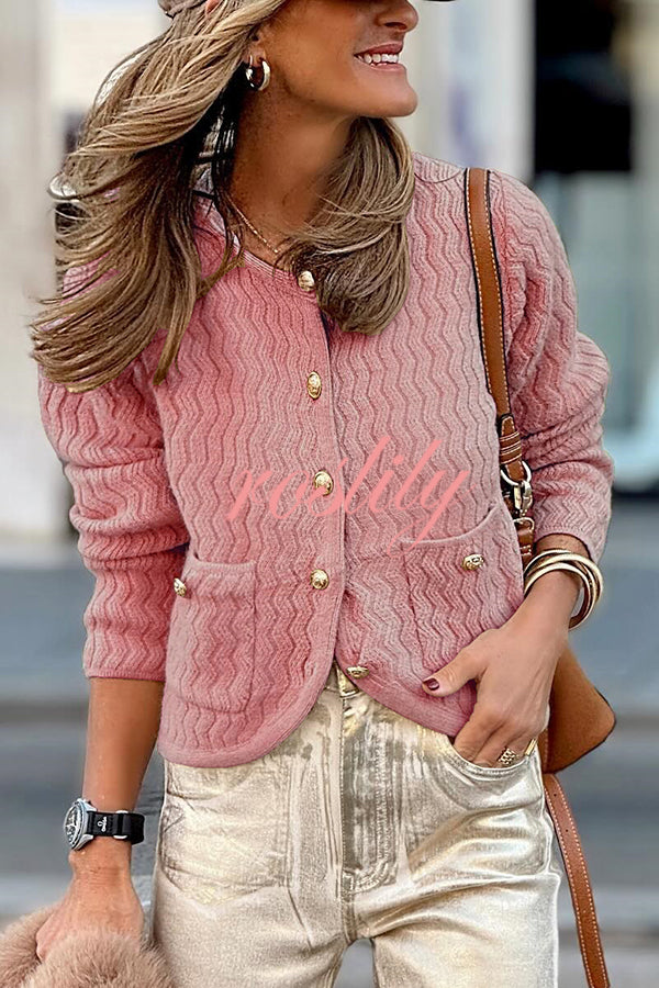 Solid Color V-neck Long-sleeved Loose Pocket Knit Cardigan