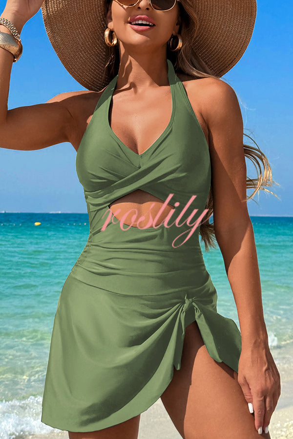 Fashionable Halterneck Waist Hollow Stretch One-piece Swimsuit