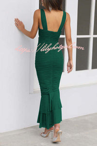 Solid Color High Waist Pleated Mermaid Dress