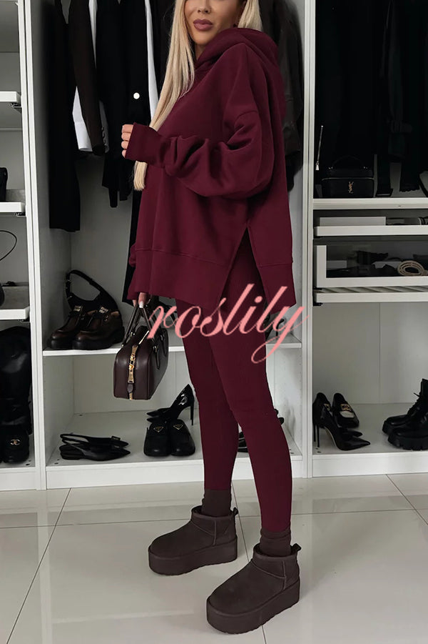 Fashion Loose Casual Hooded Long Sleeve Sweatshirt and Elastic Waist Leggings Set