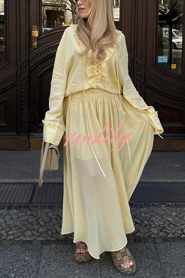 Solid Elastic Waist Drawstring Maxi Skirt