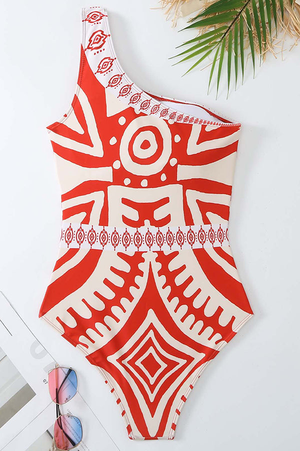 Unique Printed Swimsuit and Elastic Waist Pants Set