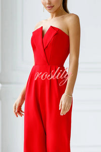 Tuxedo-style Off Shoulder Pocket Wide Leg Formal Jumpsuit