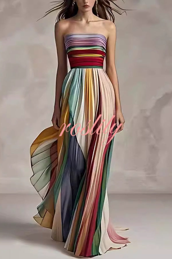 Sexy Off-shoulder Tube Top Waist Color Maxi Dress