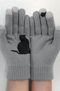 Cat and Bird Print Gloves