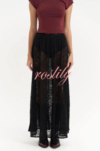 Sweet Festival Unique Lace Elastic Waist A-line Maxi Dress