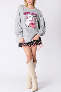 Halloween Cartoon Ghost Sequin Loose Casual Sweatshirt