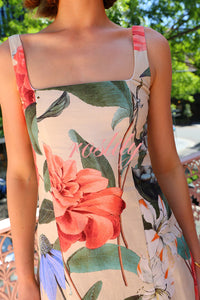 Floral Print Sleeveless Square Neck Big Hem Maxi Dress