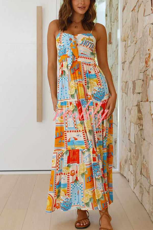 Radiant As Always Unique Print Front Tie-up Slip Maxi Dress