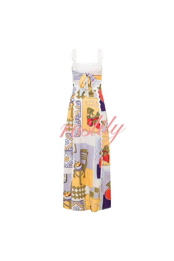 Chelsea Ric Rac Trims Unique Print Back Tie-up Maxi Dress