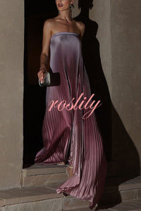 Gorgeous Styling Satin Pleated Elastic Bust Strapless A-line Gown Maxi Dress