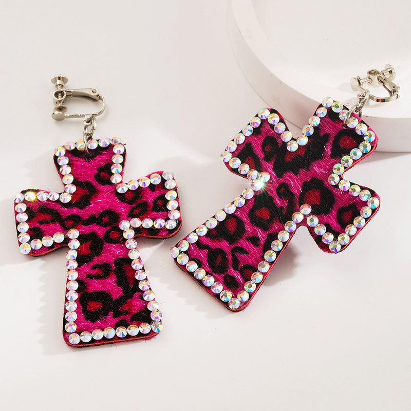 Exaggerated Cross Personality Leopard Print Earrings