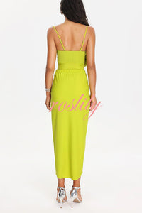 Solid Color Elastic Waist High Slit Loose Holiday Midi Skirt