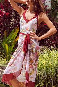 Full of Sunshine Printed Shoulder Tie One-Piece Swimsuit with Midi Cover-up Skirt