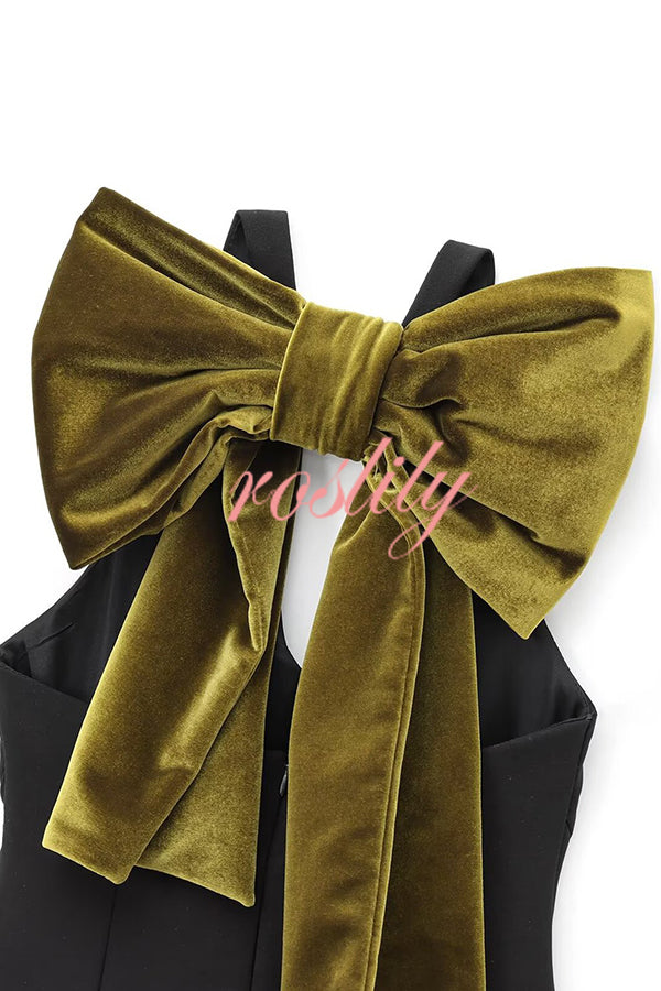 Sweet Party Contrast Back Velvet Bow Detail Mini Dress