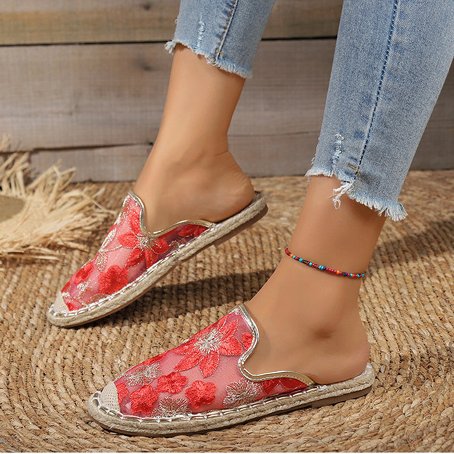 Casual Linen Woven Flat Round Toe Half Slippers