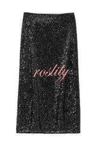 Crushing on You Sequin High Rise Wrap Tie-up Slit Midi Skirt