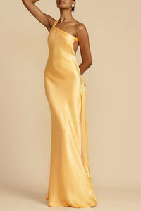 Moonlit Soiree Satin Asymmetrical One Shoulder Backless Strap Maxi Dress