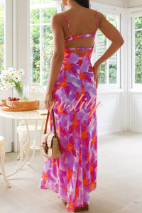 Debbie Floral Print Gathered Open Back Strappy Maxi Dress