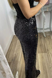 Glitzy Glamour Sequin High Rise Elastic Waist Wide Leg Pants