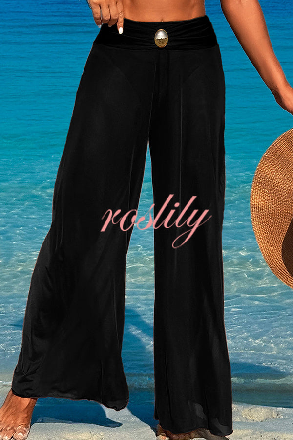 Solid Color Loose Metal Buckle Beach Pants