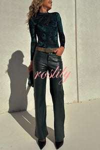 Stylish Faux Leather Pocketed Straight Stretch Pants